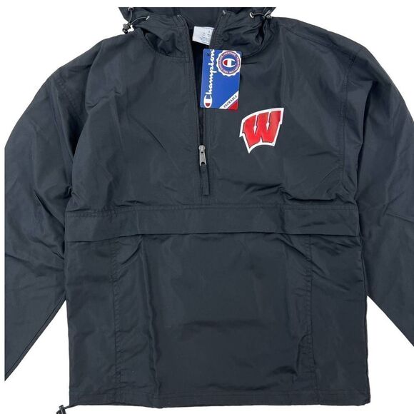 New Champion Men US S Black Hoody Anorak Sport Windbreaker Casual Pullover  - Picture 3 of 11